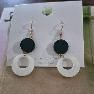 Green and White Earrings